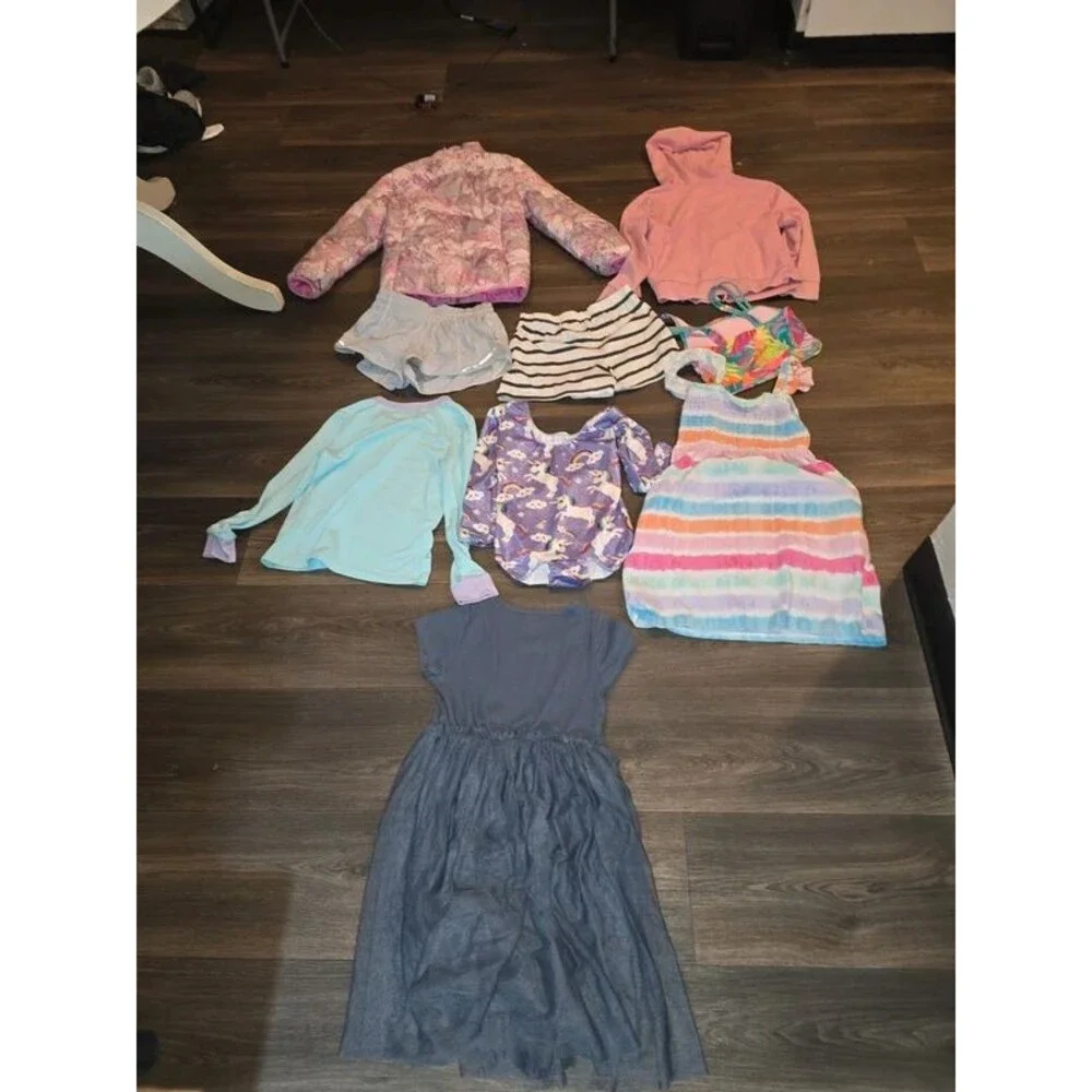 Girls Clothing Lot 8 Pc Size 7/8 Wonder Nation Puffer Jacket Dress Skirts Tops